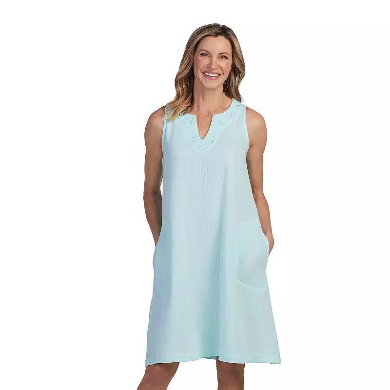 Womens Miss Elaine Essentials Crinkle Gauze Sleeveless Notch Neck Short Nightgown Green Product Image