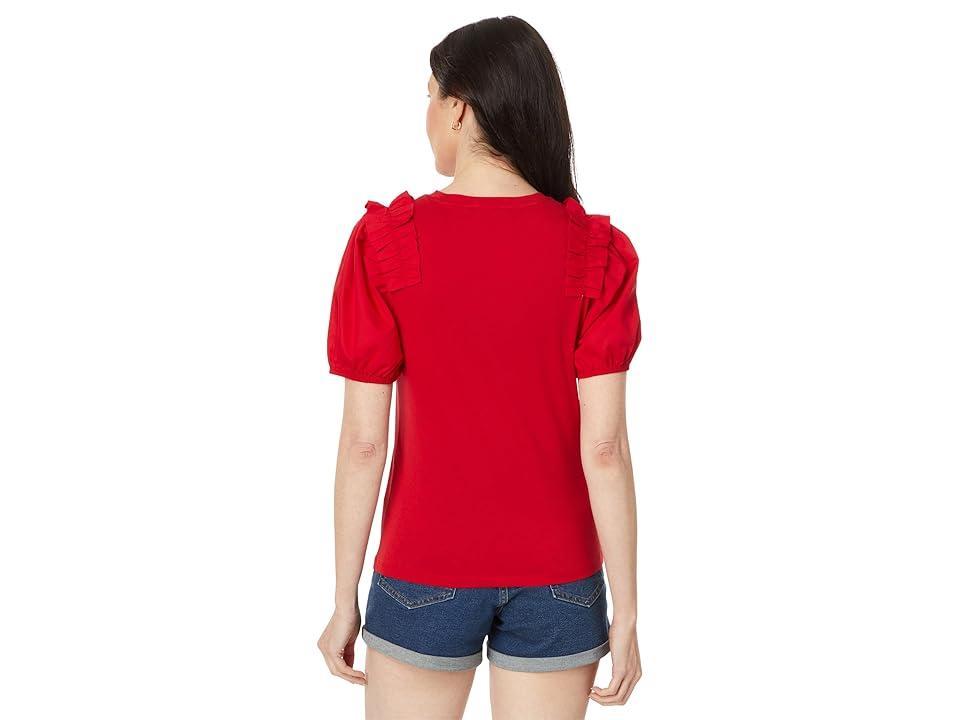 Tommy Hilfiger Mixed Meida Puff Sleeve Top (Scarlet) Women's Clothing Product Image