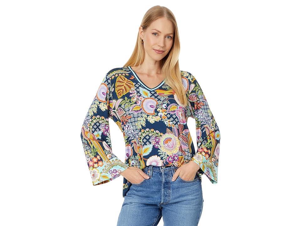 Womens Wild Bird Floral V-Neck Long-Sleeve T-Shirt Product Image