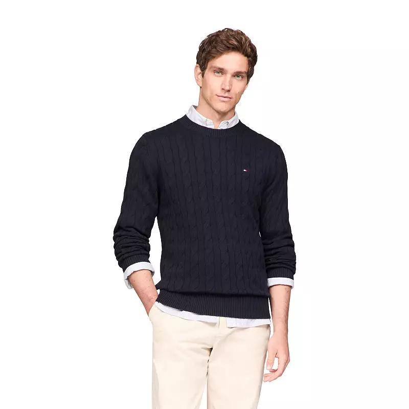 Mens Tommy Hilfiger Cable Crewneck Sweater Gray Grey Product Image