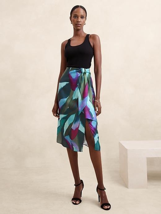 Silky Crepe Sarong Midi Skirt Product Image