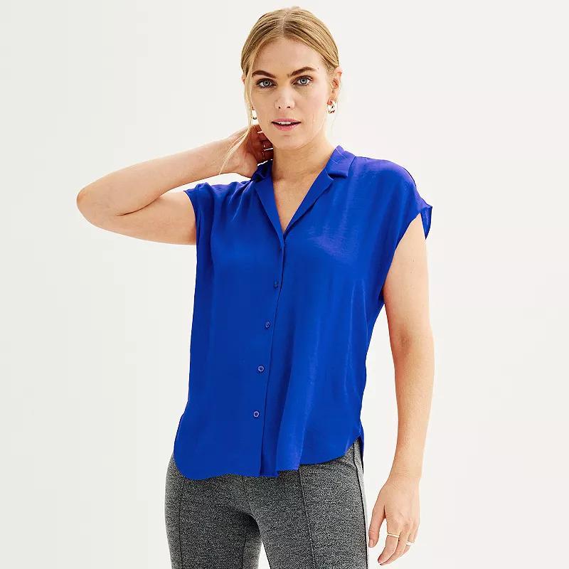 Womens Petite Nine West Short Sleeve Easy Lapel Shirt Product Image