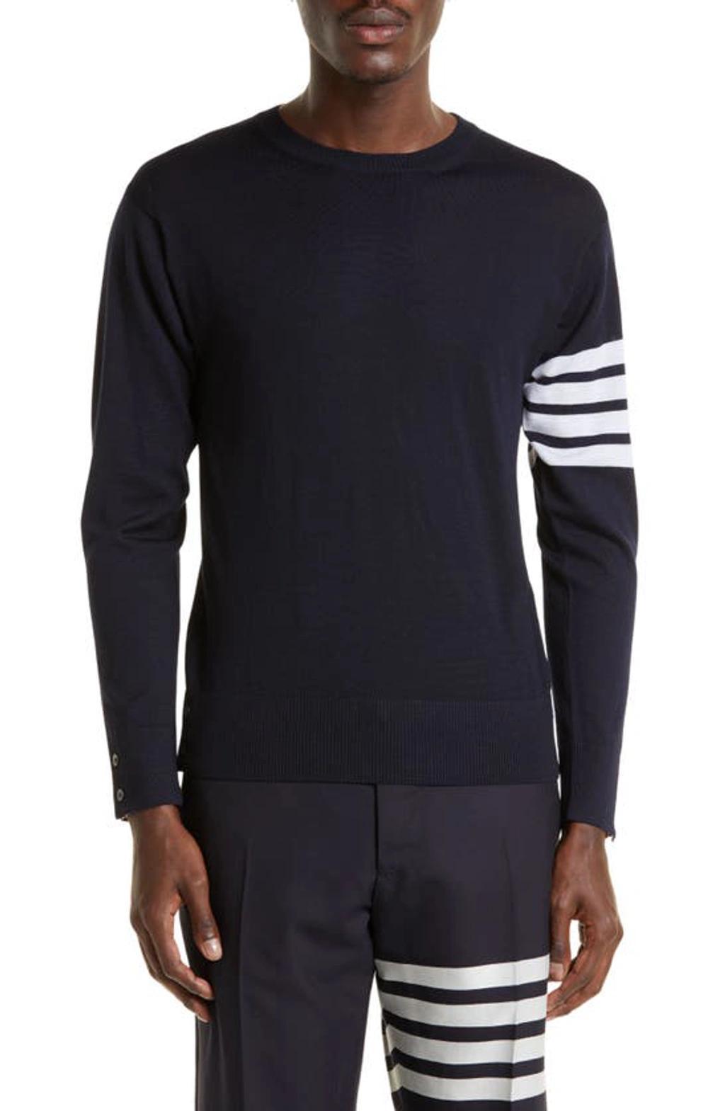 Four-bar Merino Wool Sweater In Blue Product Image