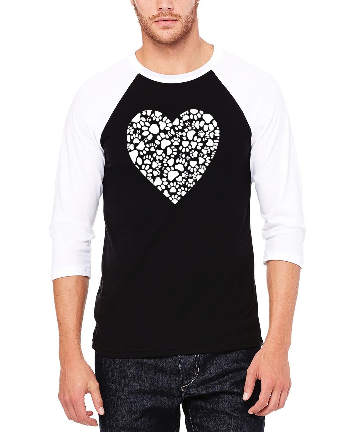 Mens Paw Prints Heart Raglan Baseball Word Art T-shirt - Black Product Image