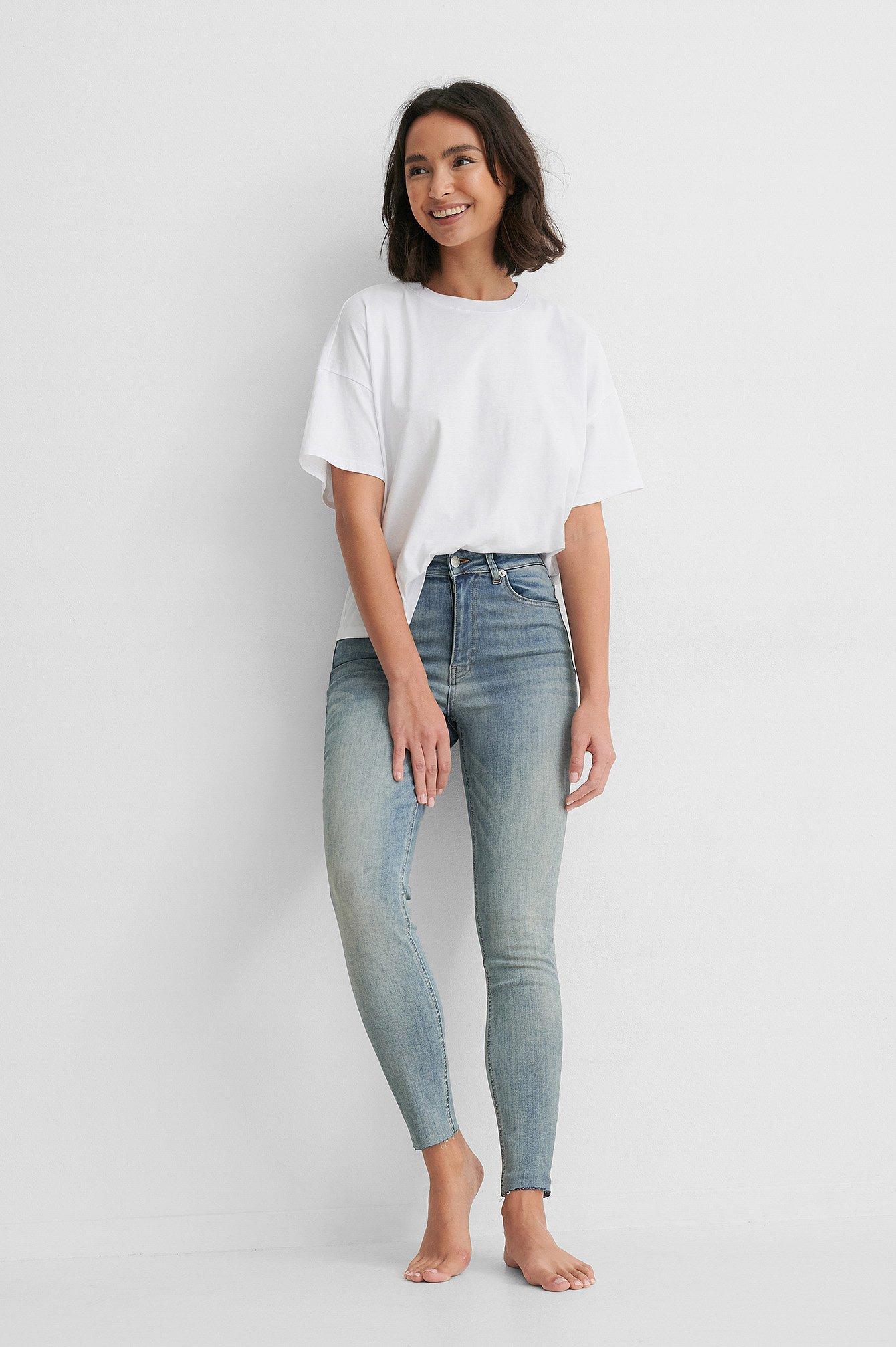 Skinny High Waist Raw Hem Jeans Product Image