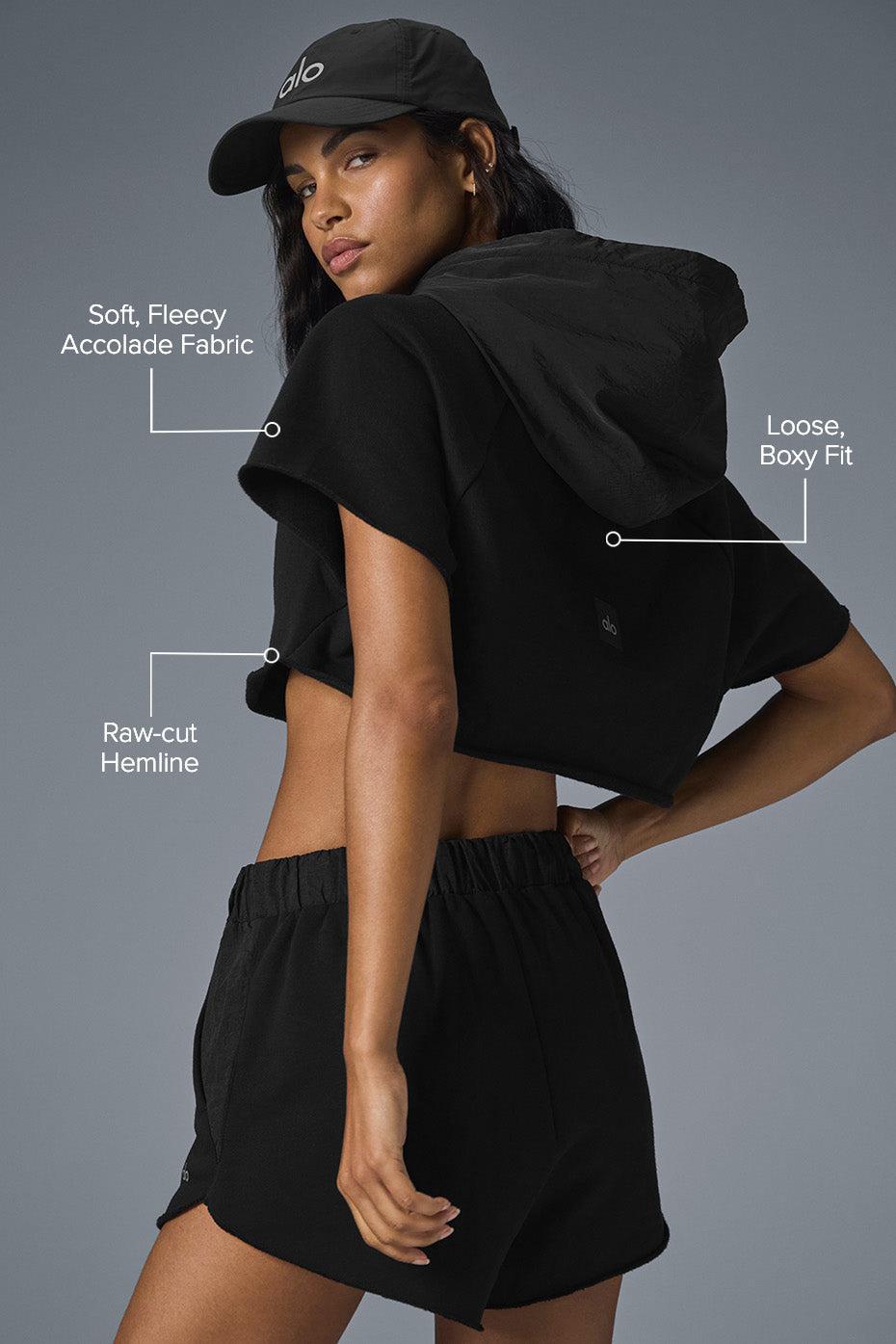 Cropped In The Air Short Sleeve Hoodie - Black Female Product Image