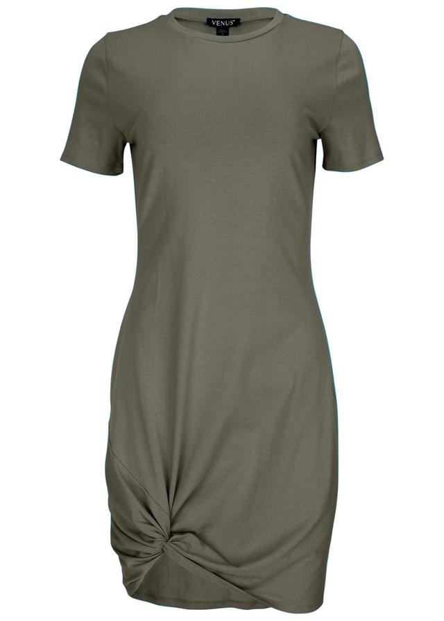 Side Twist T-Shirt Dress - Olive Product Image