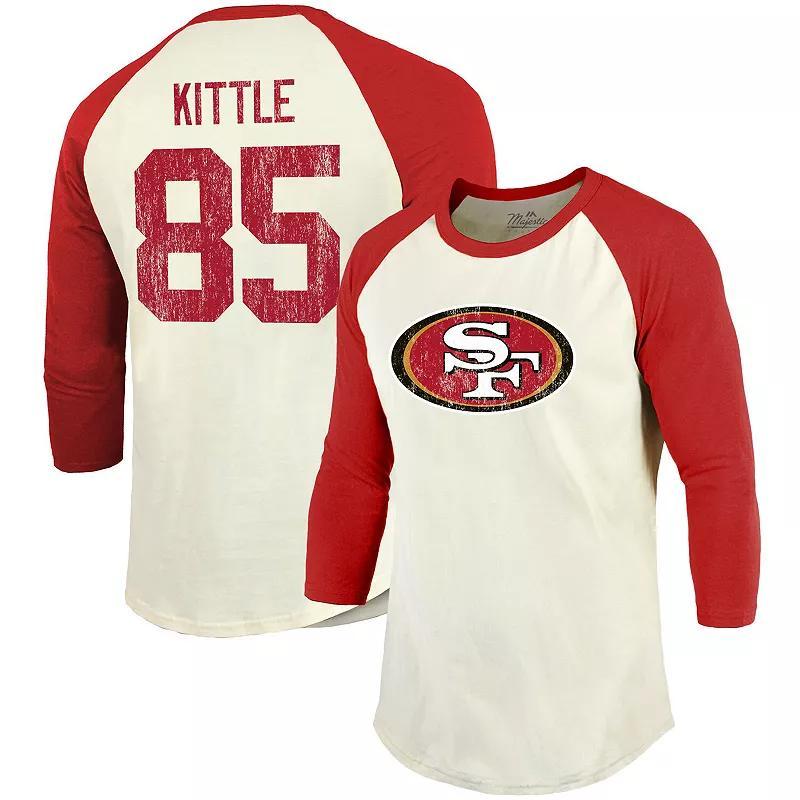 Mens Fanatics Branded George Kittle Cream/Scarlet San Francisco 49ers Vintage Player Name & Number Raglan 3/4-Sleeve T-Shirt Product Image