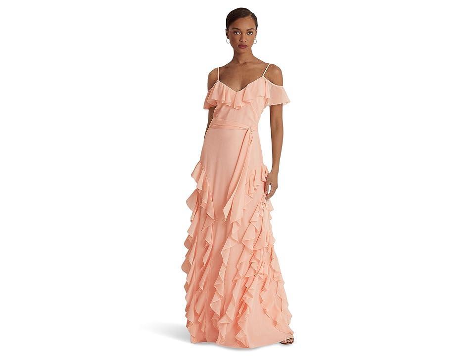 Lauren Ralph Lauren Crinkle Georgette Off-the-Shoulder Gown (Pale ) Women's Dress Product Image