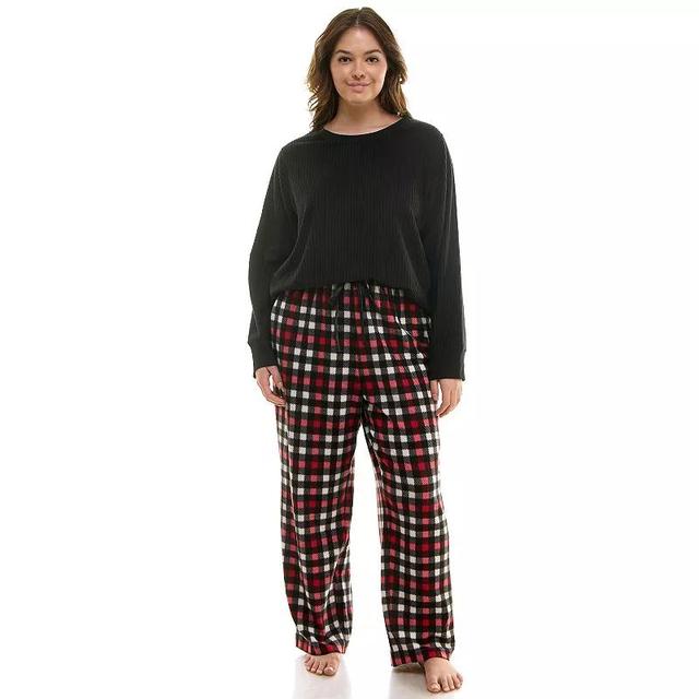 Plus Size Croft & Barrow 2-pc. Long Sleeve Pajama Top & Pajama Pants Sleep Set, Womens Red Toille Product Image