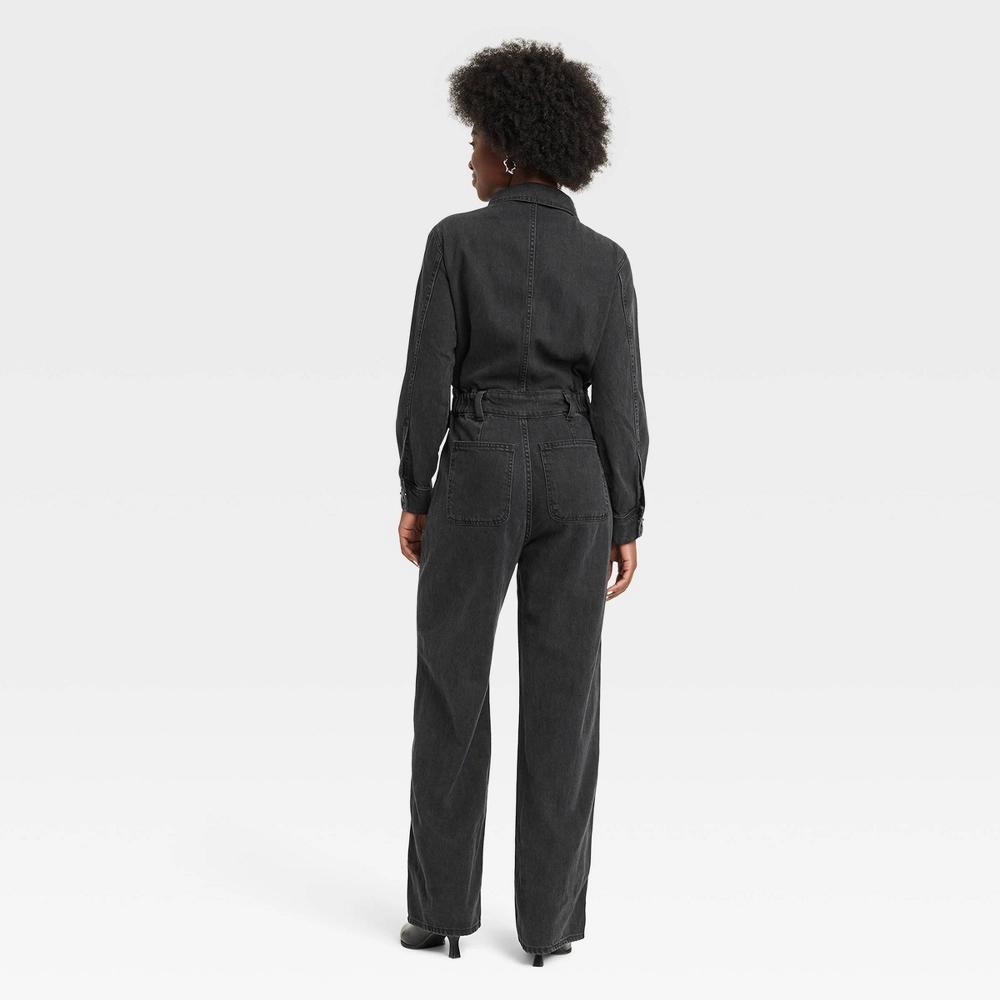 Women's Long Sleeve Utility Baggy Denim Jumpsuit - Universal Thread™ Black 0 Product Image