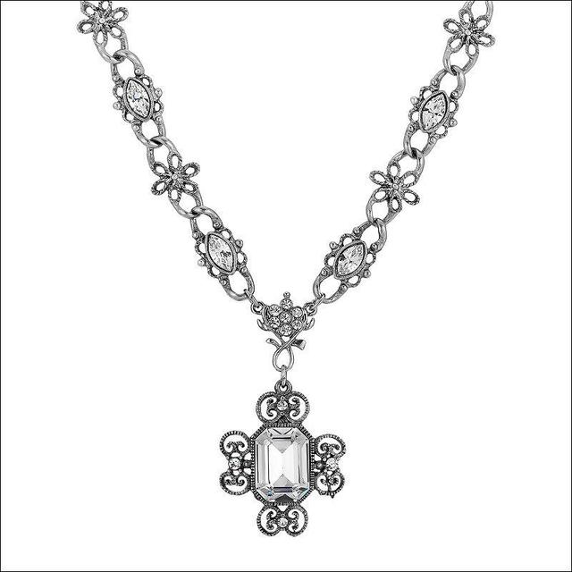 1928 Silver Tone Crystal Filigree Necklace, Womens, Clear Product Image