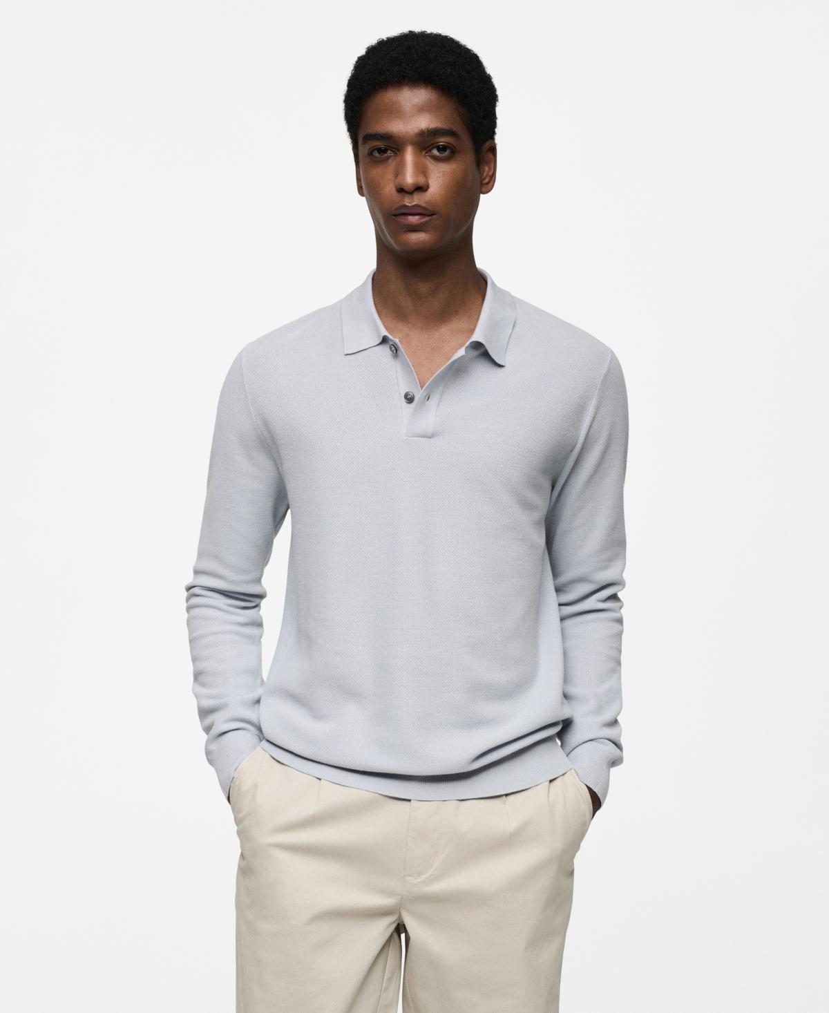 Mango Mens Long-Sleeved Structured Knitted Polo Shirt Product Image