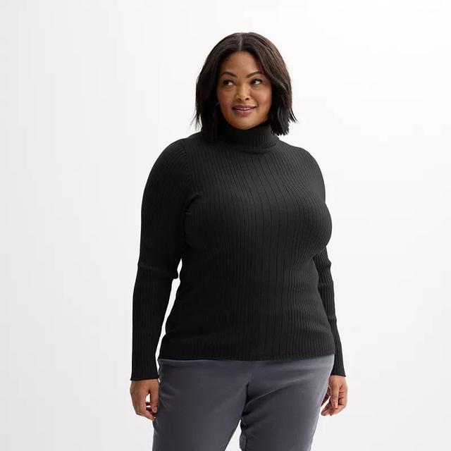 Plus Croft & Barrow Ribbed Turtleneck Sweater, Womens Product Image