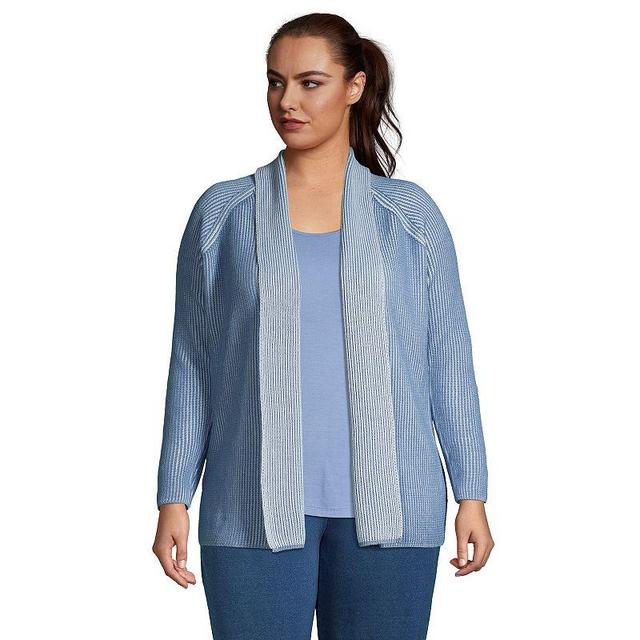 Plus Size Lands End Drifter Shaker Open Cardigan Sweater, Womens Blue Product Image