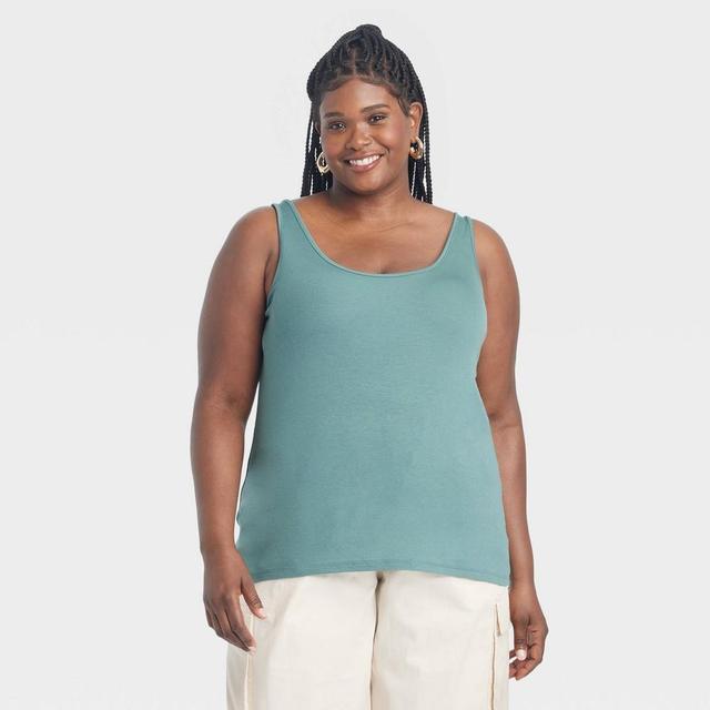 Womens Ribbed Tank Top - A New Day Turquoise 4X Product Image