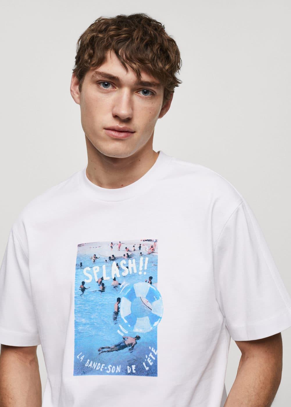 MANGO MAN - Cotton T-shirt printed with drawing whiteMen Product Image