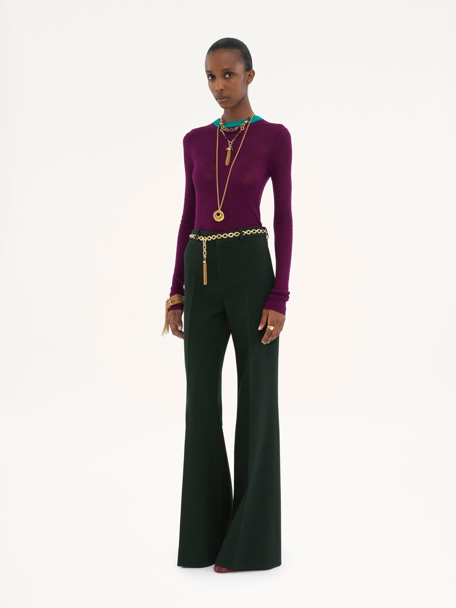 Flared tailored pants in wool crêpe Product Image