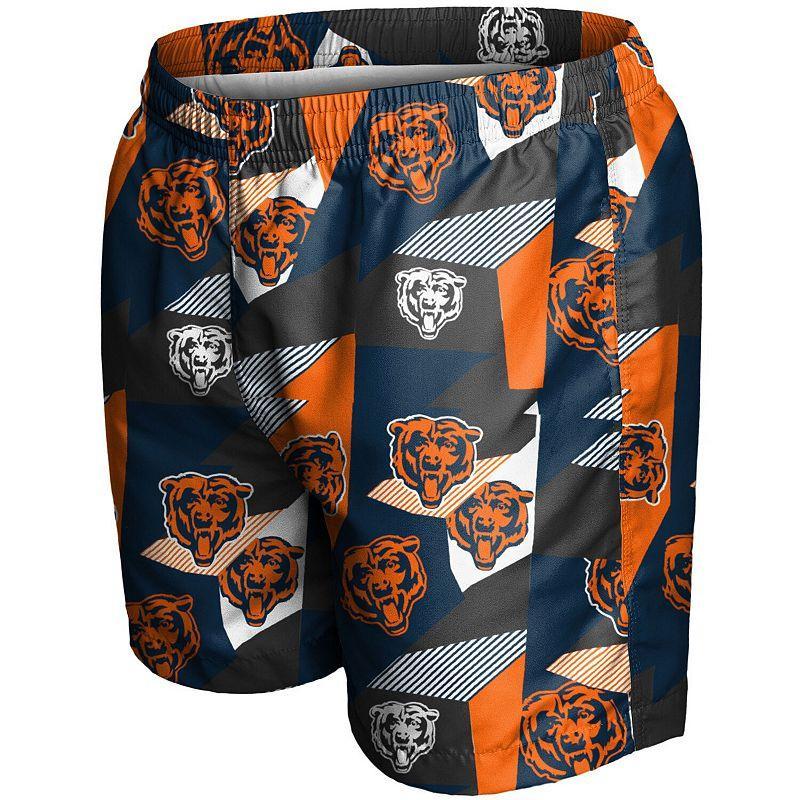 Men's FOCO Navy/Orange Chicago Bears Geo Print Swim Trunks Product Image