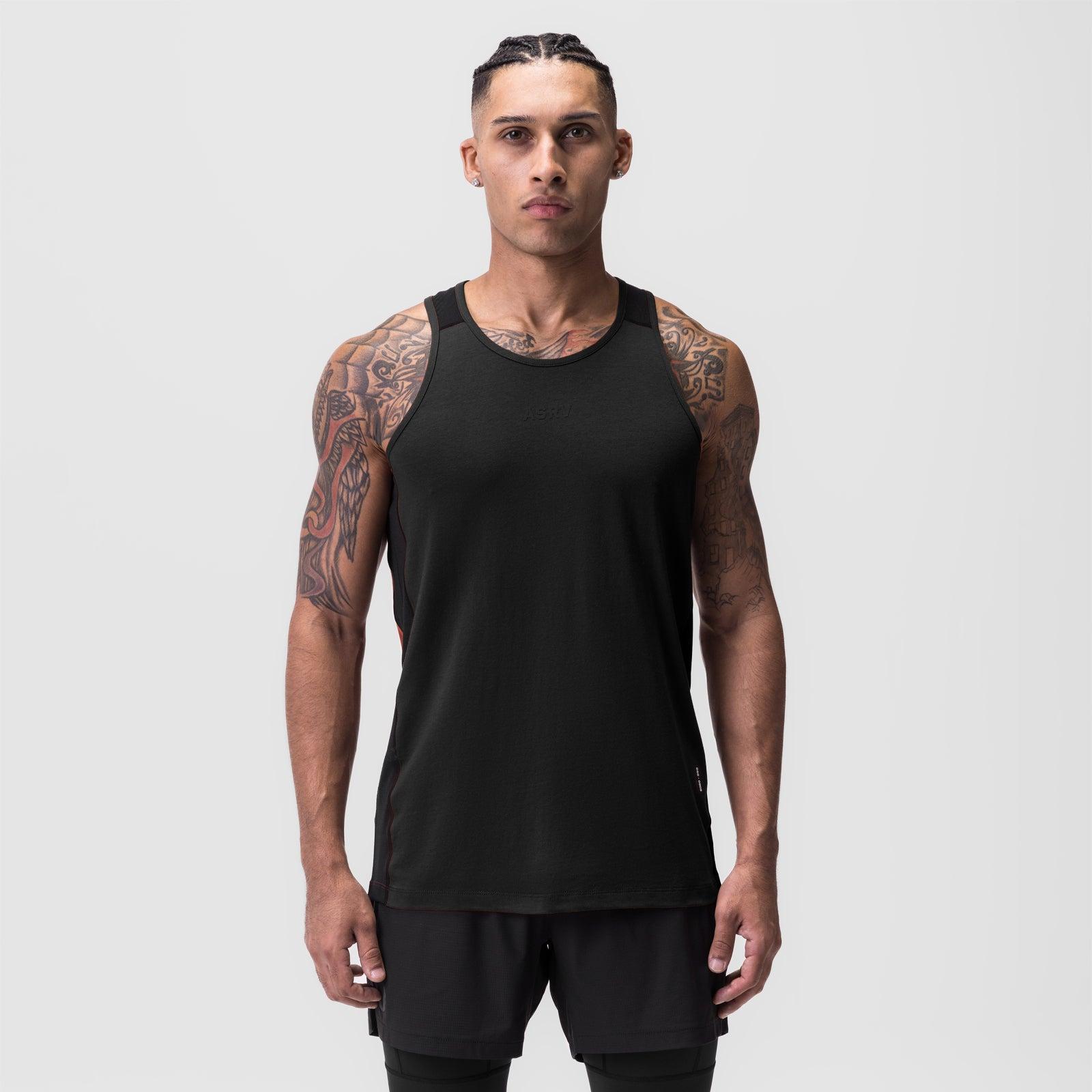 0809. Supima® Mesh Panel Training Singlet  - Black Product Image