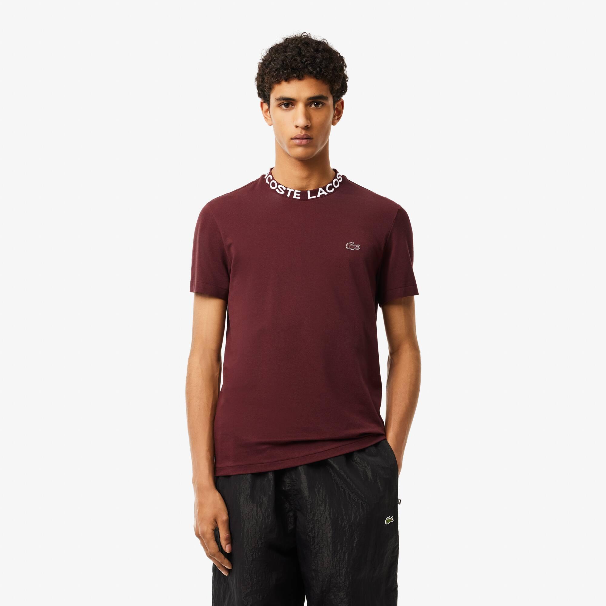 Lightweight Piqué Jacquard Neck T-shirt Product Image