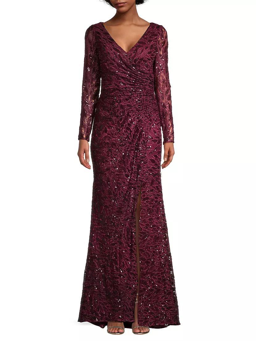 Illusion Damask Embroidered Sequin Column Gown Product Image