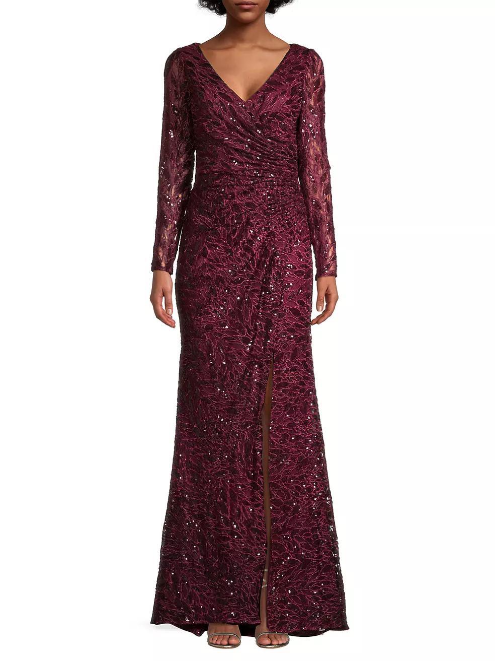 Illusion Damask Embroidered Sequin Column Gown Product Image