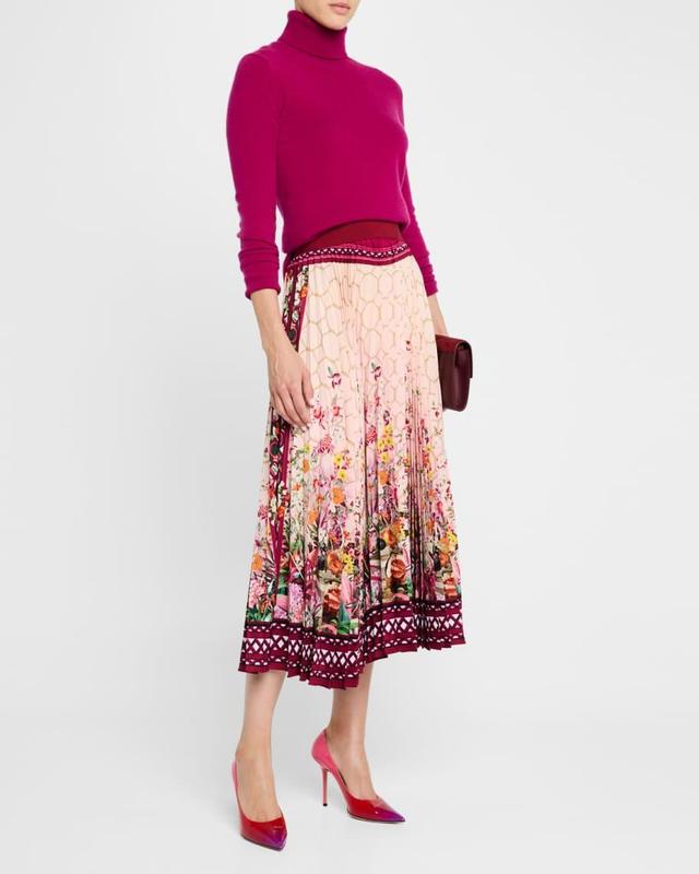 Uni Garden-Print Pleated Midi Skirt Product Image