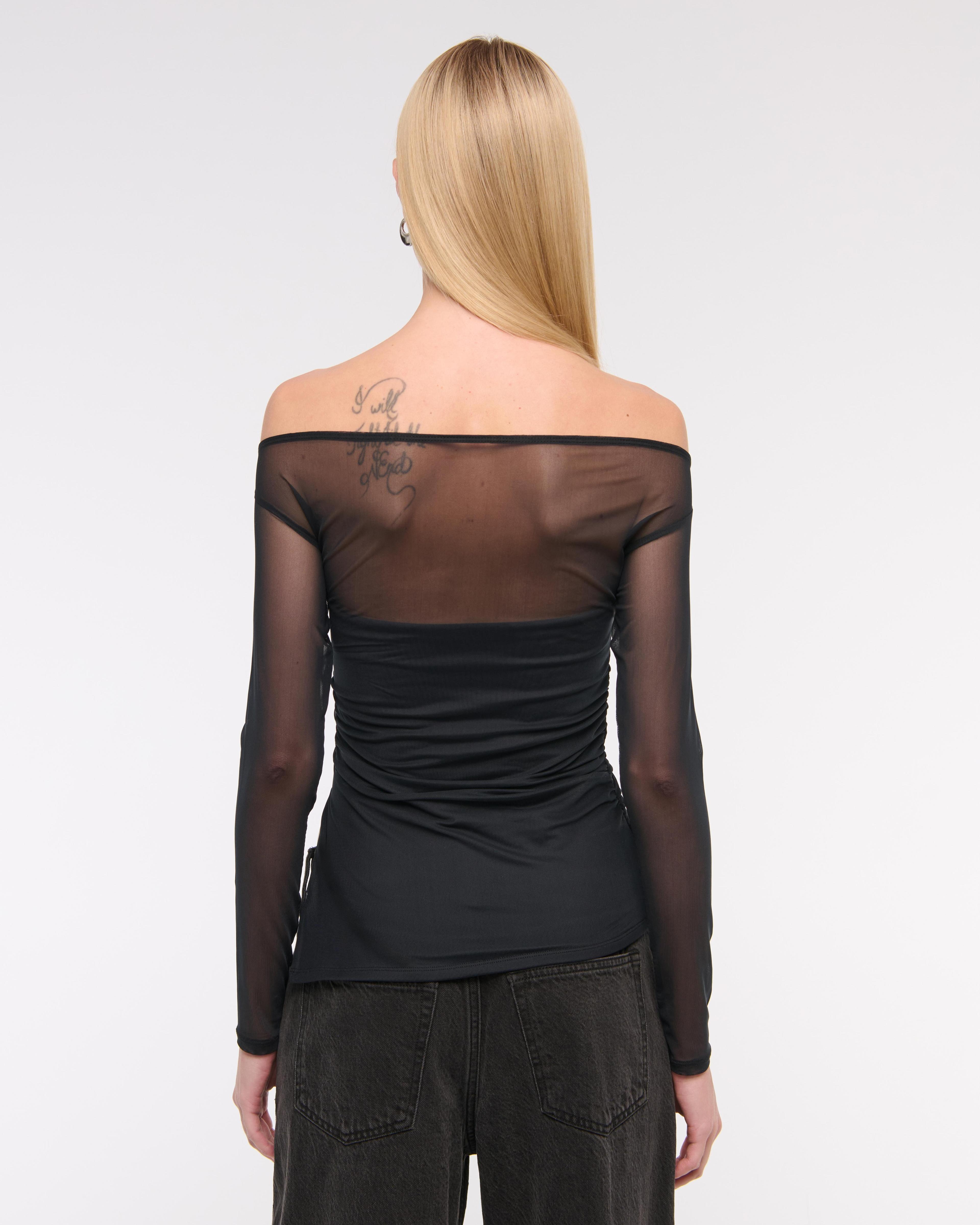 Off-The-Shoulder Draped Mesh Top Product Image