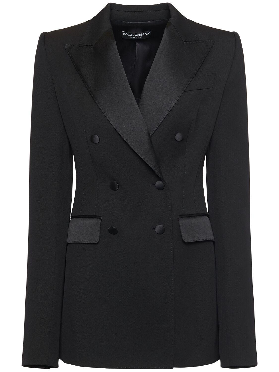 Double Breast Wool Blend Blazer In Black   Product Image