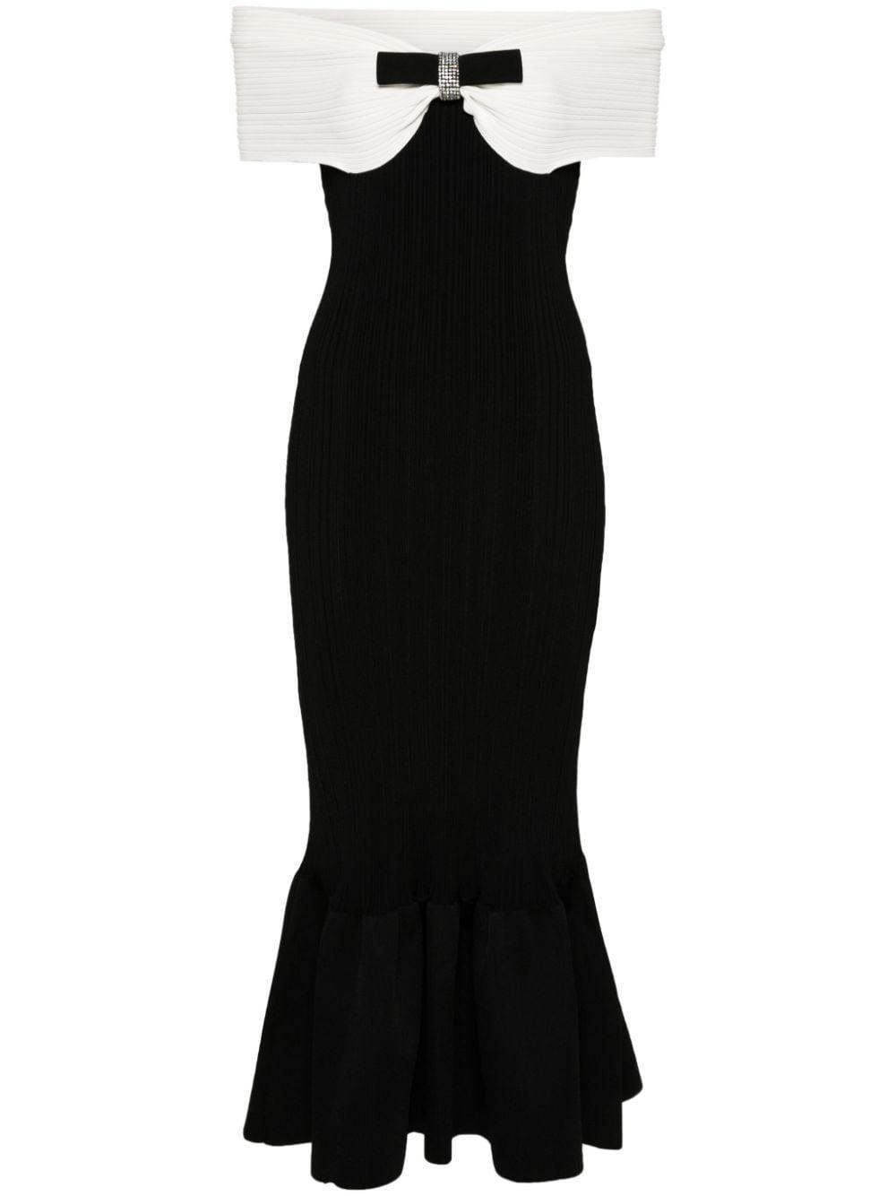 Black Knit Bow Midi Dress Product Image