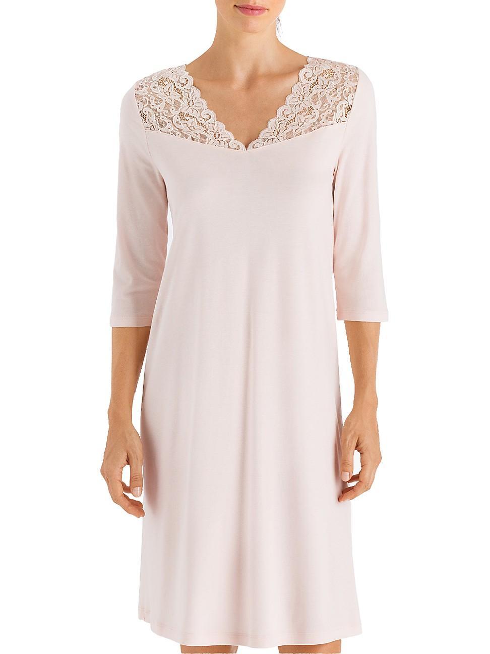 Womens Moments Three-Quarter Lace Yoke Night Gown Product Image