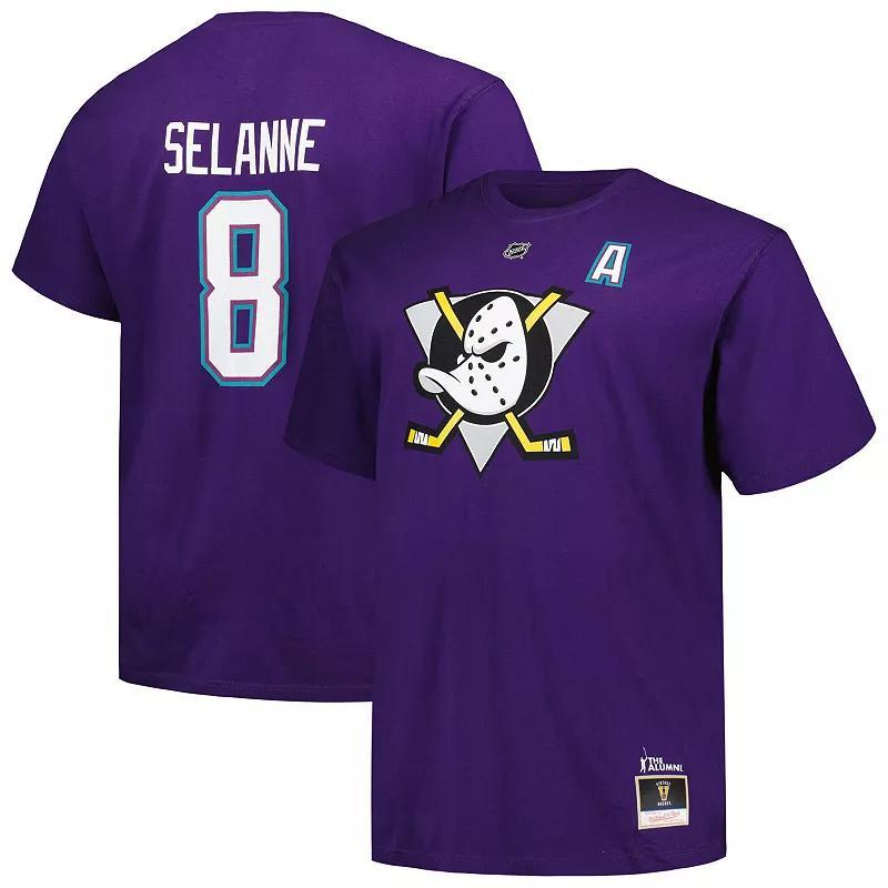 Mens Mitchell & Ness Teemu Selanne Purple Anaheim Ducks Big & Tall Name & Number T-Shirt Product Image