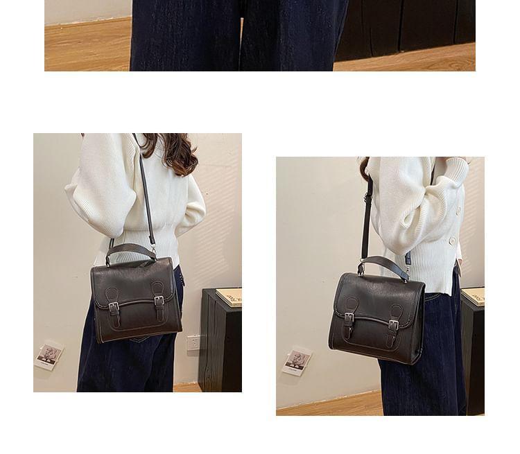 Flap Buckled Faux Leather Backpack Product Image