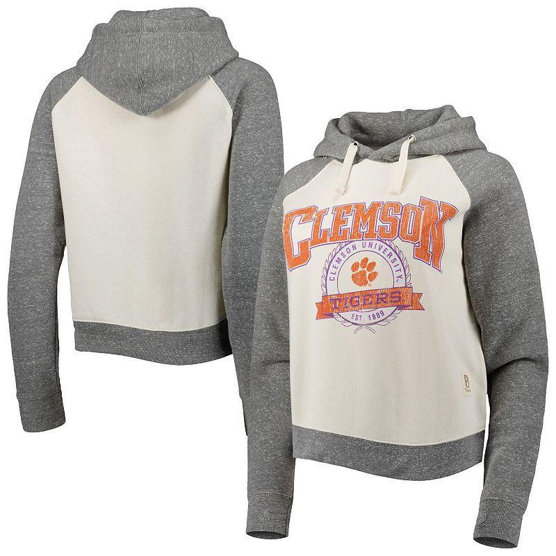 Womens Pressbox Cream/Heather Gray Clemson Tigers Cody Tri-Bend Raglan Pullover Hoodie Product Image