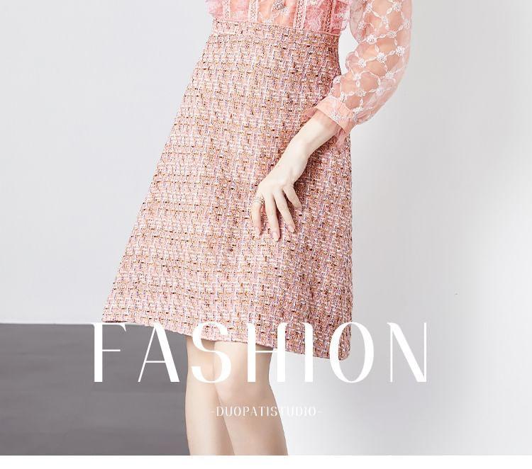 Long-Sleeve Houndstooth A-Line Dress Product Image