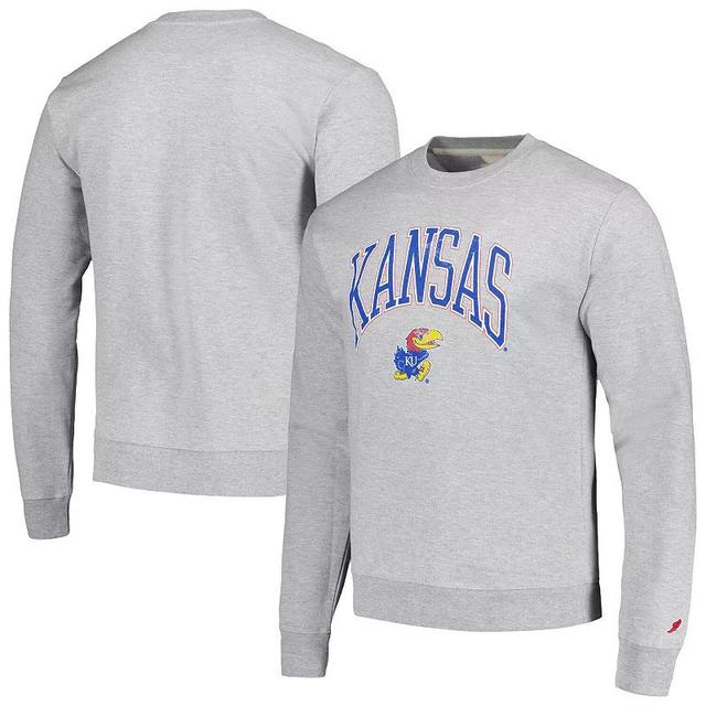 Mens League Collegiate Wear Heather Gray Kansas Jayhawks Tall Arch Essential Pullover Sweatshirt Product Image