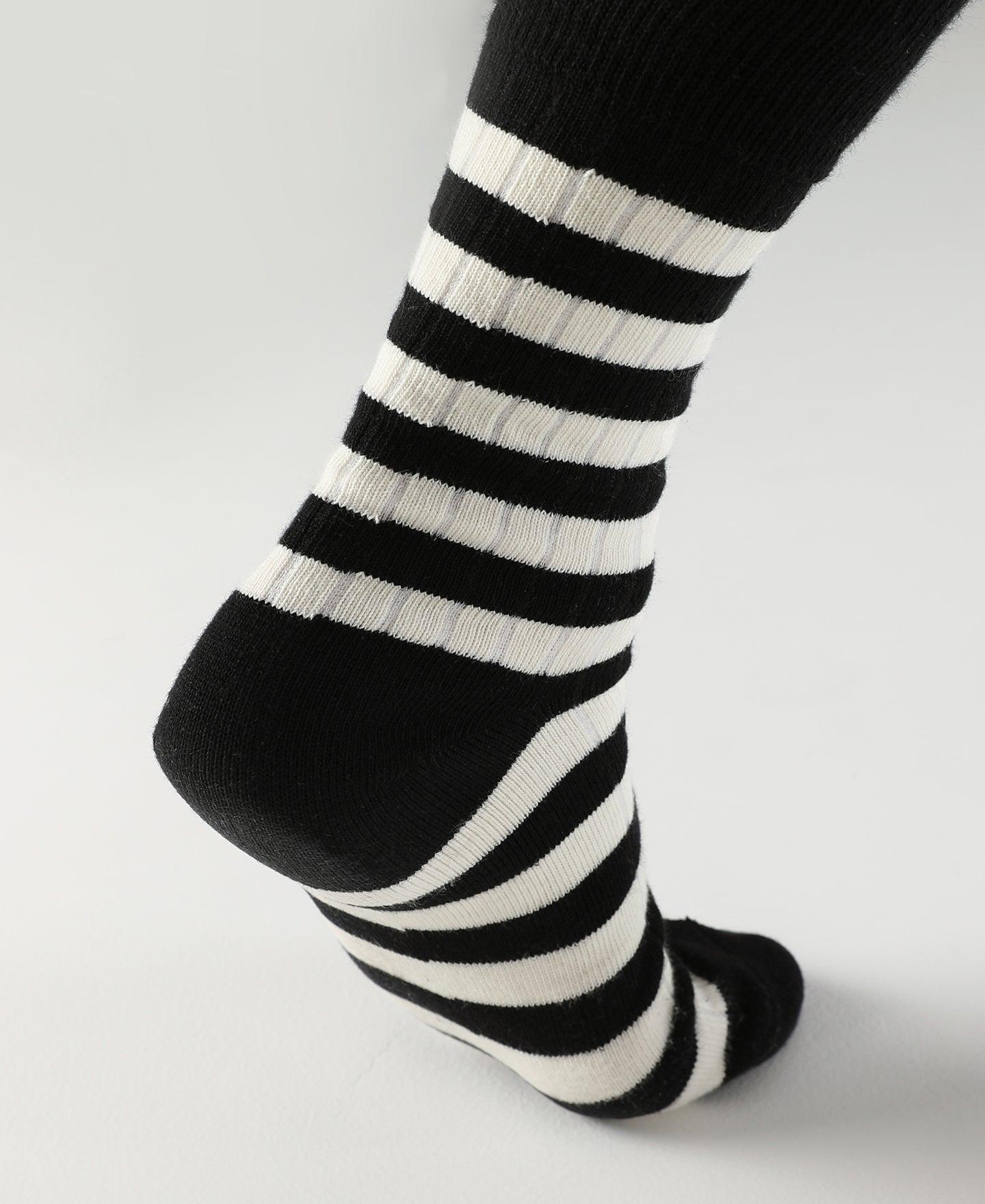 Retro Striped Cotton Socks - Black/White Product Image