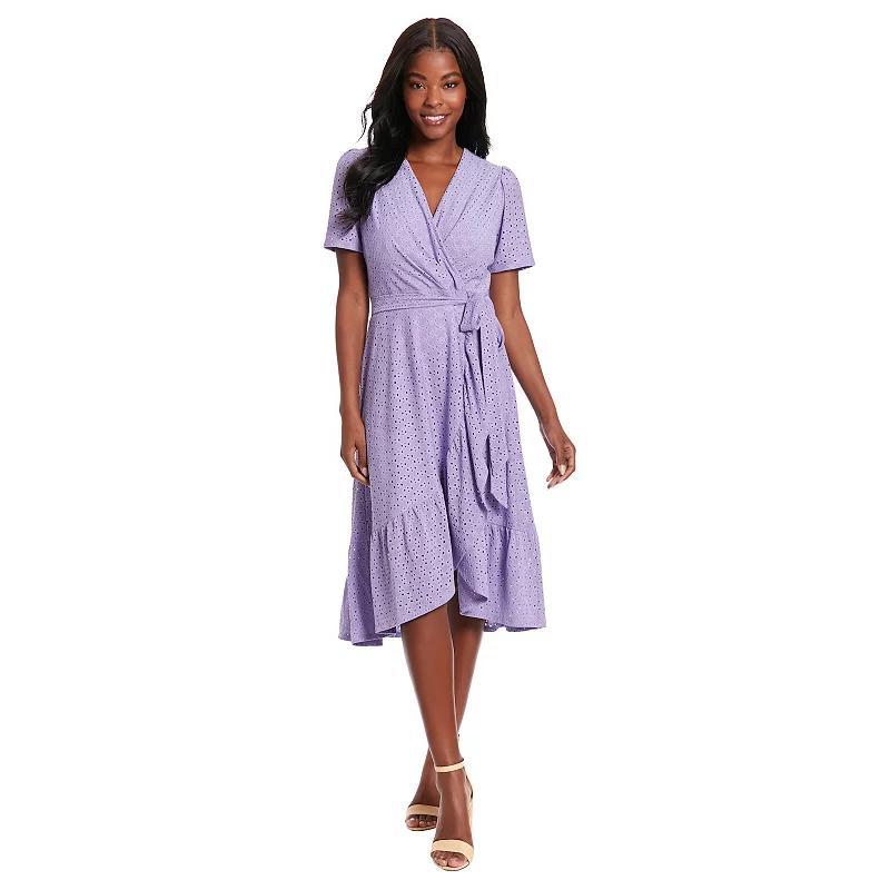 Womens London Times Eyelet Ruffled Wrap Dress Purple Product Image