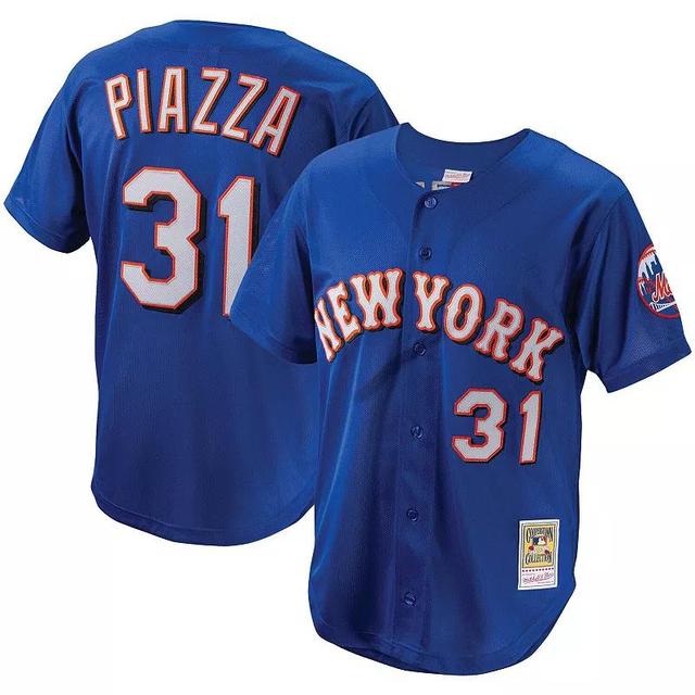 Mens Mitchell & Ness Mike Piazza Royal New York Mets Cooperstown Collection Mesh Batting Practice Button-Up Jersey Product Image