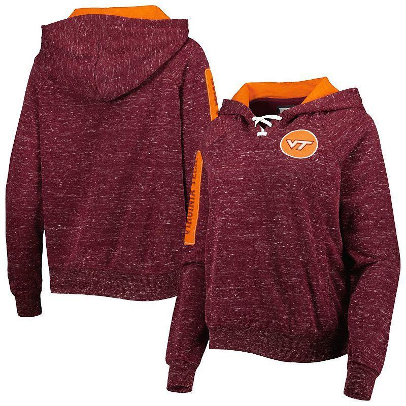 Womens Colosseum Maroon Virginia Tech Hokies The Devil Speckle Lace-Placket Raglan Pullover Hoodie Product Image