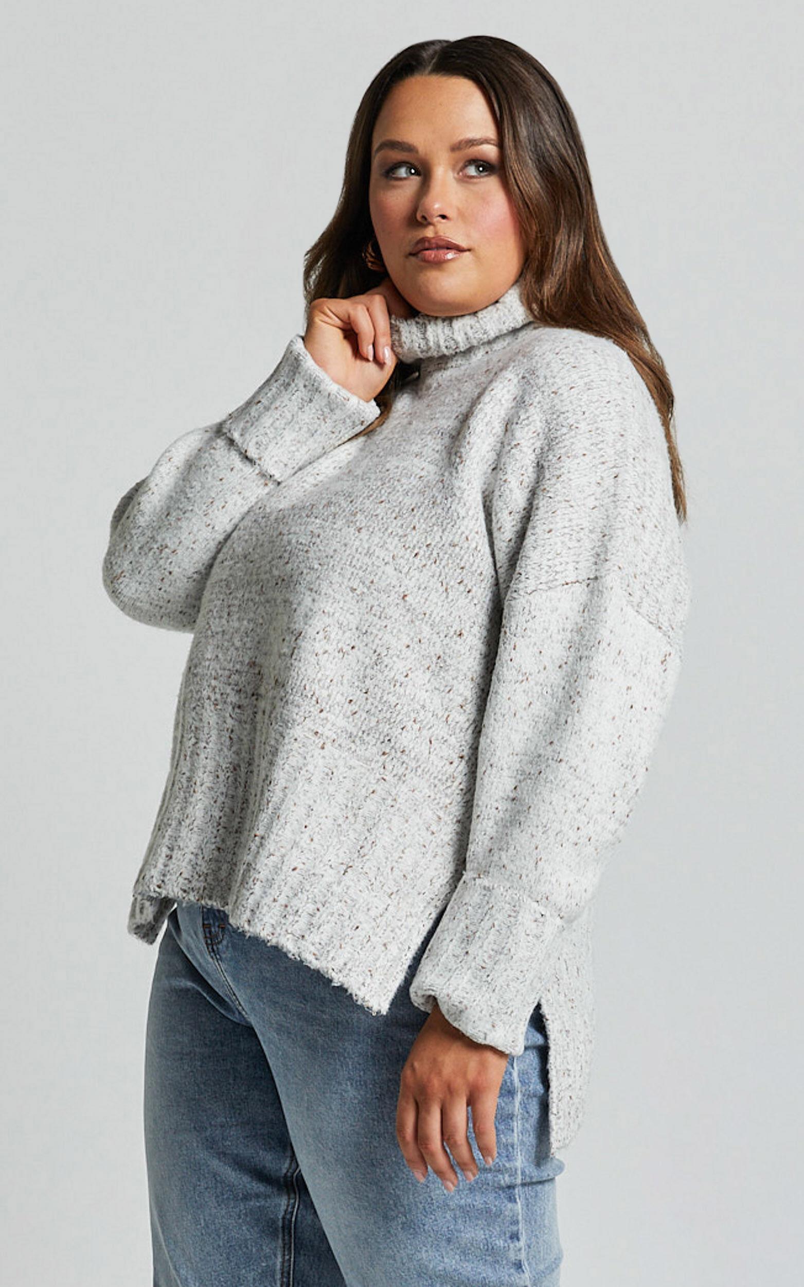 Maleesha Jumper - Oversized Turtle Neck Knit Jumper in Grey Marle Product Image