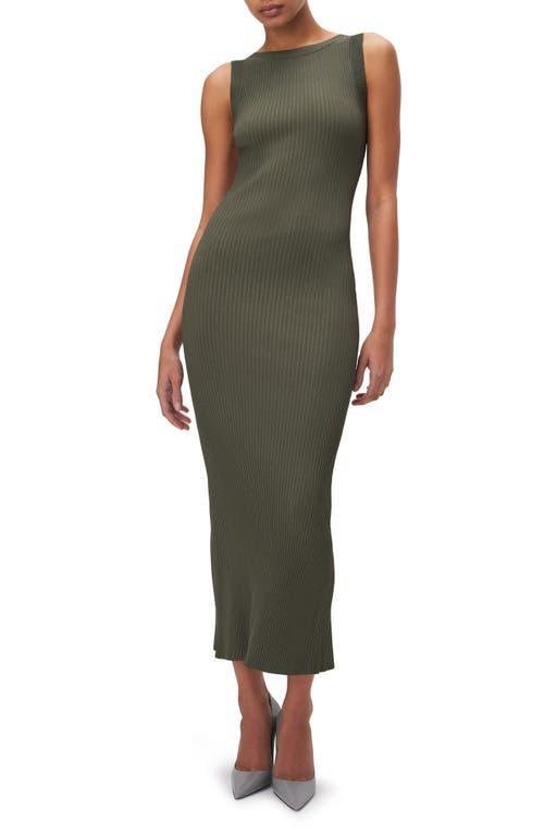 Womens Stretch Rib Scoop Back Midi Dress | Fatigue, Size Large | Good American by Khlo Kardashian Product Image