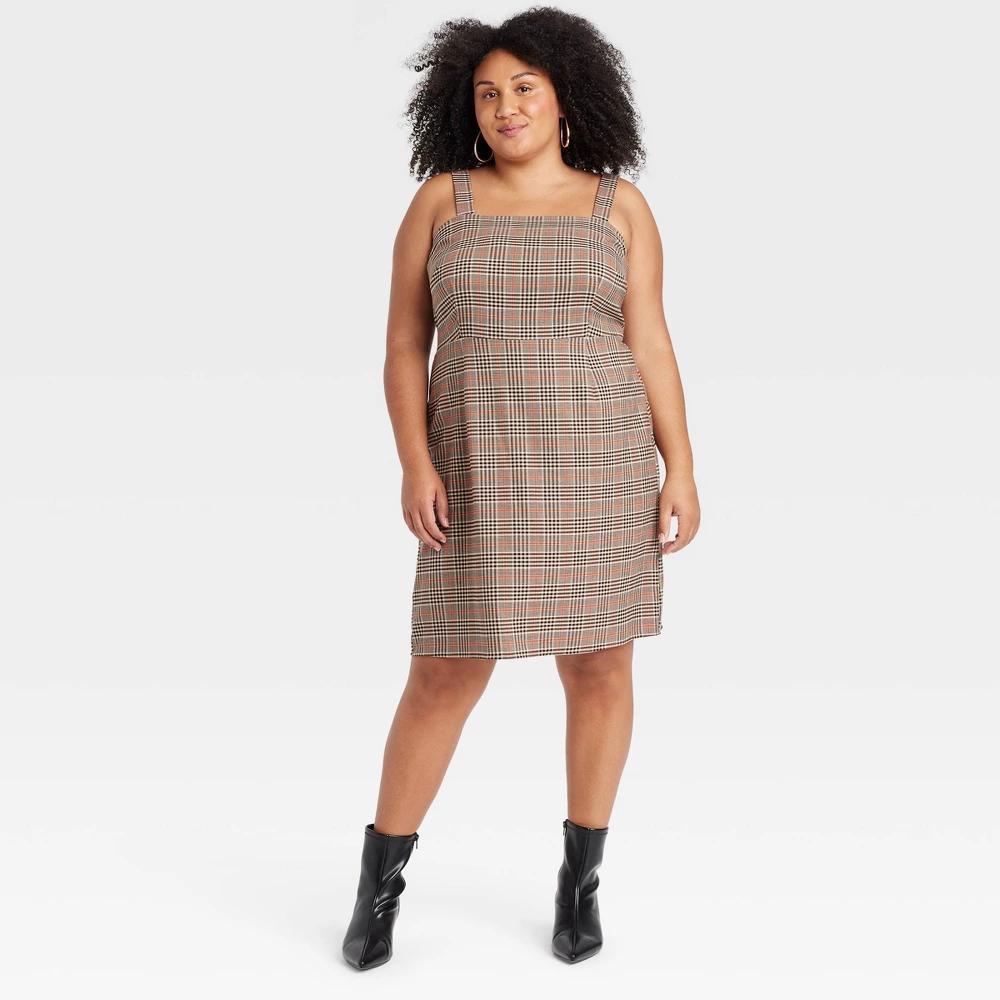 Womens Tailored Mini A-Line Dress - Ava & Viv Tan Plaid XXL Product Image