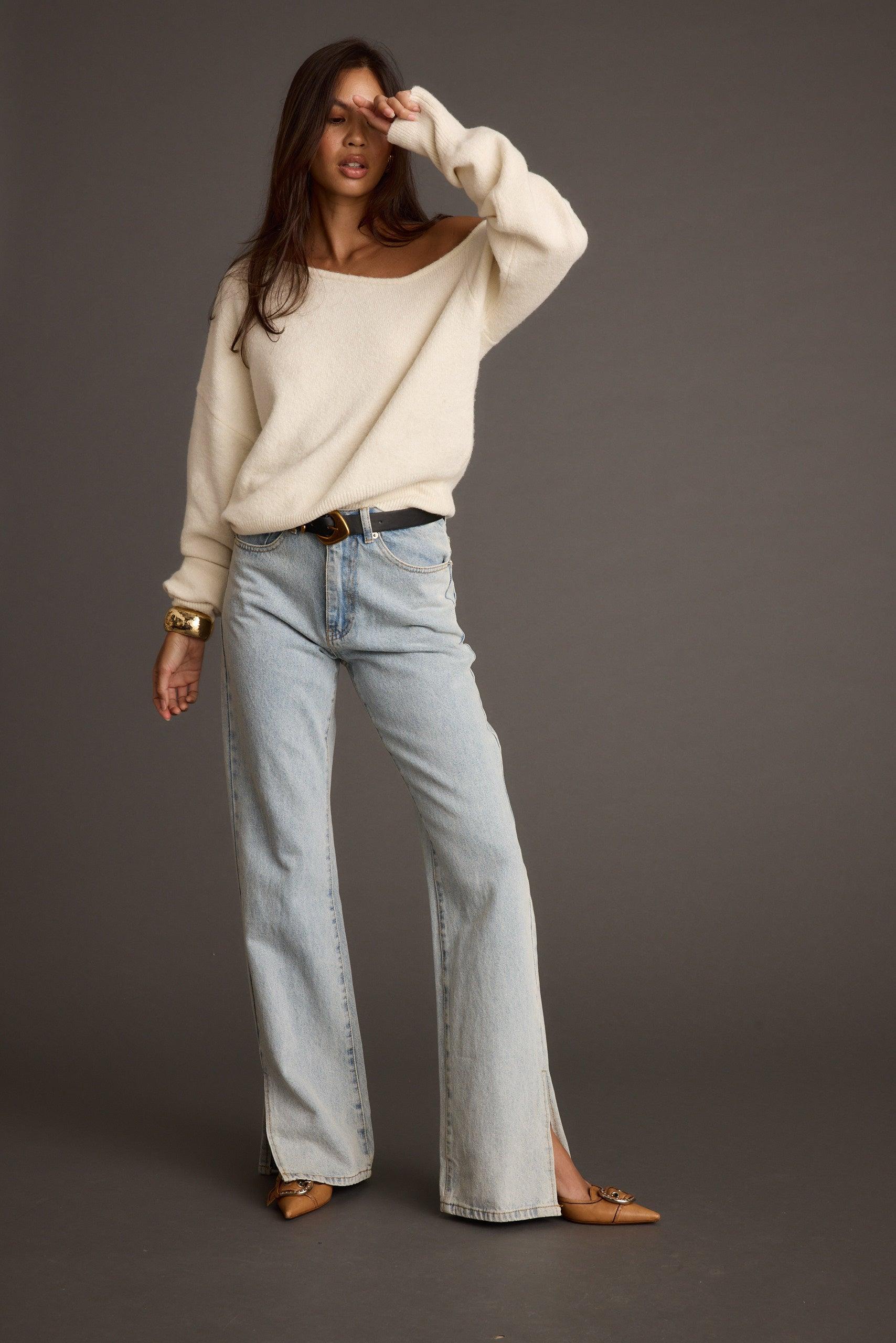 Margot Cream Asymmetrical Sweater Product Image