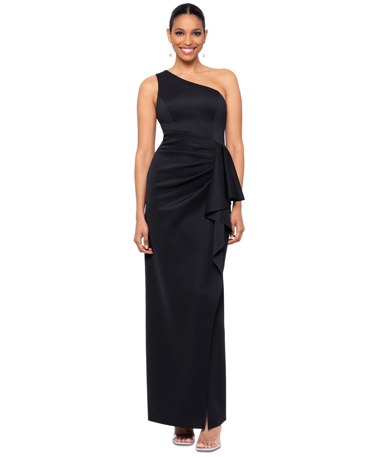 XSCAPE Long Scuba One Shoulder Ruffle Women's Dress Product Image