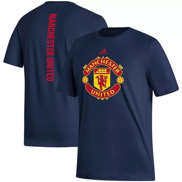 Mens adidas Navy Manchester United Vertical Back T-Shirt Man Blue Product Image