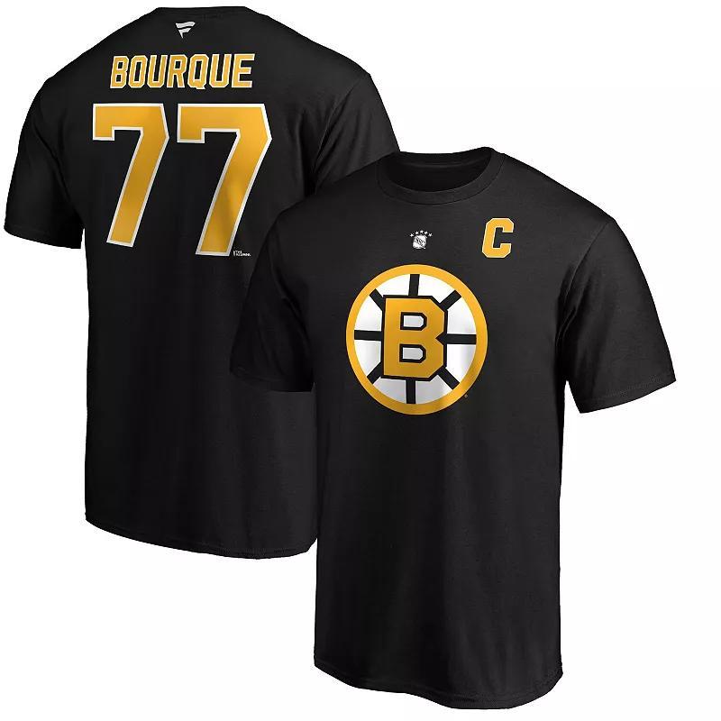 Mens Ray Bourque Black Boston Bruins Authentic Stack Retired Player Name and Number T-shirt Product Image