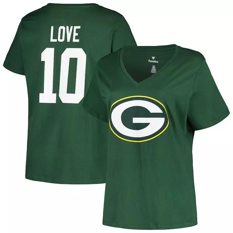 Womens Fanatics Branded Jordan Love Bay Packers Plus Size Player Name & Number V-Neck T-Shirt Product Image