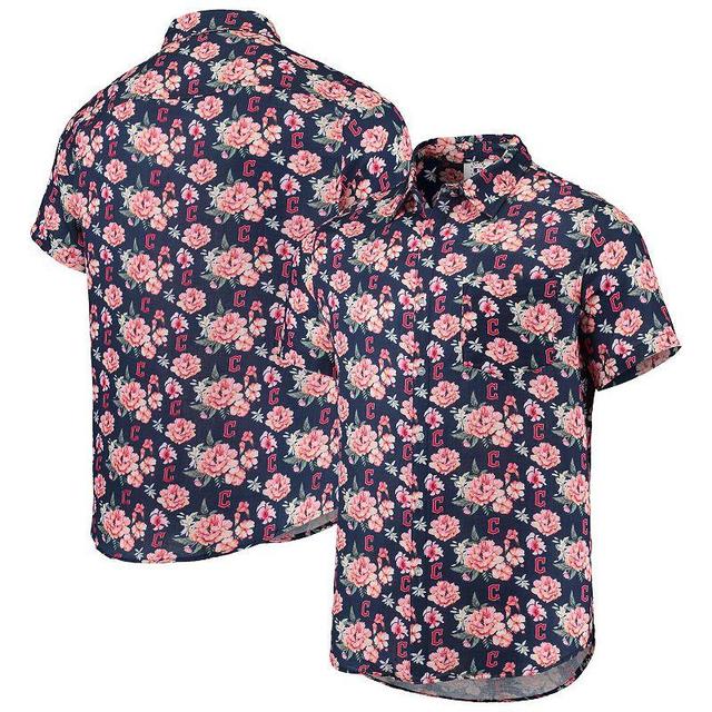 Mens FOCO Navy Cleveland Guardians Floral Linen Button-Up Shirt Grd Blue Product Image